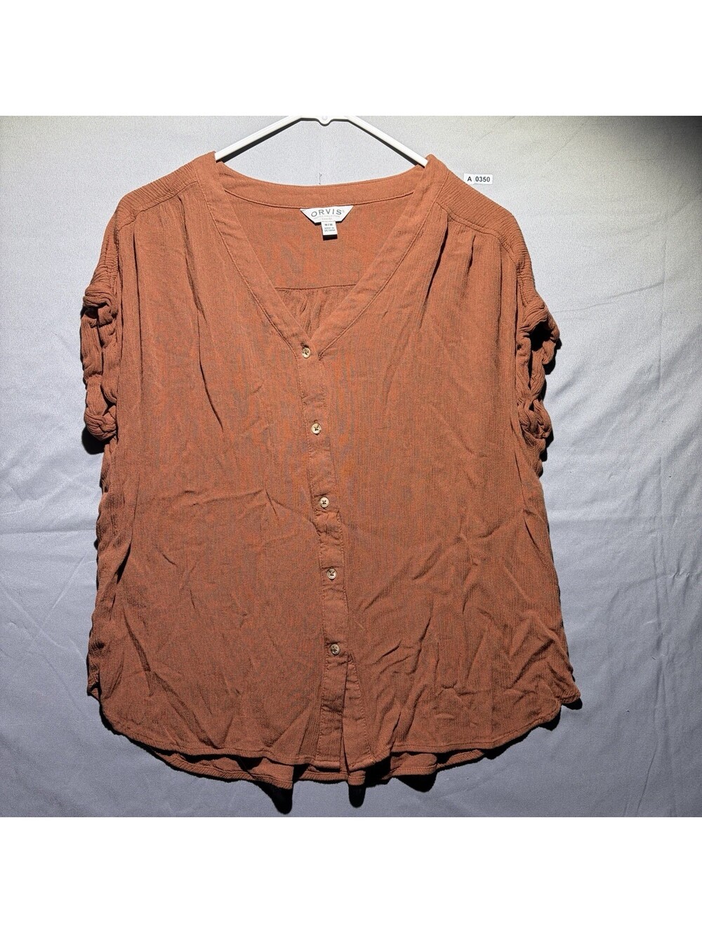 ORVIS Cap Sleeve Button Down Blouse Top Size M Coastal Beach Short Sleeve Shirt